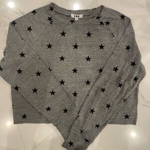 LNA Heather Gray Star Pattern Long Sleeve Tee